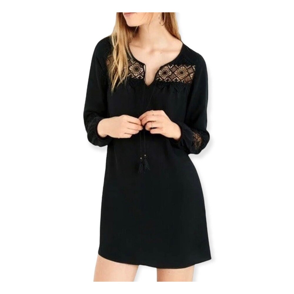 Express Lace Inset Black Boho Shift Dress